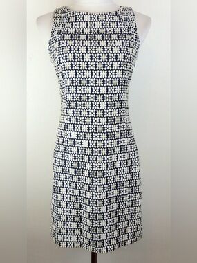 Banana Republic Navy and White jacquard dress with geometric pattern